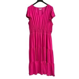 Nanette Lepore Dress Pink Chiffon Tiered Smocked Maxi Size 24W Easter Spring